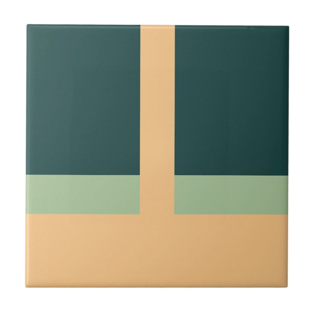 Geometric Shapes Abstract Art Green Apricot Colors Tile (Front)