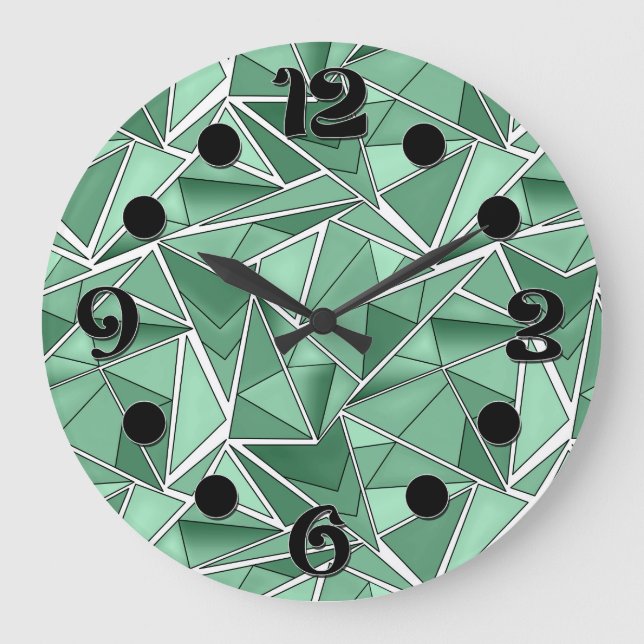 Geometric shapes abstract green pattern  large clock (Front)