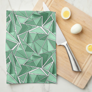 Geometric shapes abstract green pattern tea towel