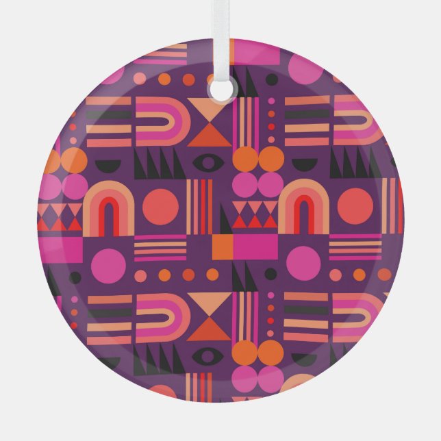 Geometric Shapes Abstract Seamless Pattern. Glass Tree Decoration (Front)