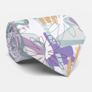 Geometric shapes and flowers on white.  tie