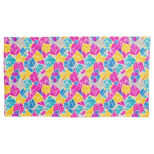 Geometric Shapes and Lines in Vibrant Colour Pillowcase (Front-Left)