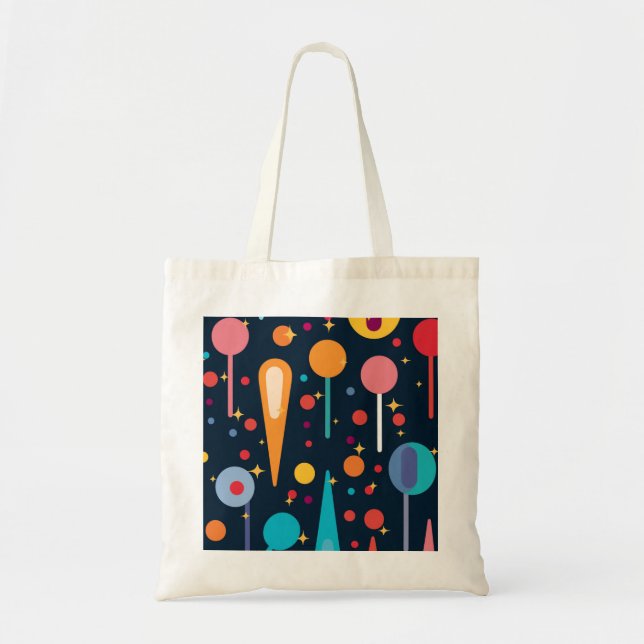 Geometric Shapes and Stars on Black Background Tote Bag (Front)