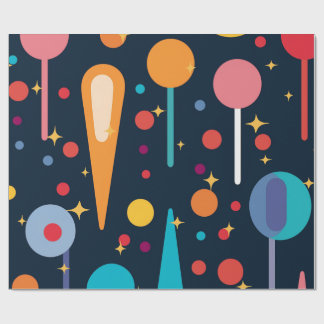 Geometric Shapes and Stars on Black Background Wrapping Paper