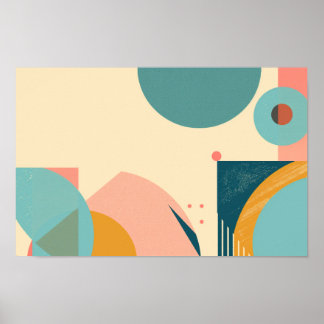 Geometric shapes background in blue and pink  poster