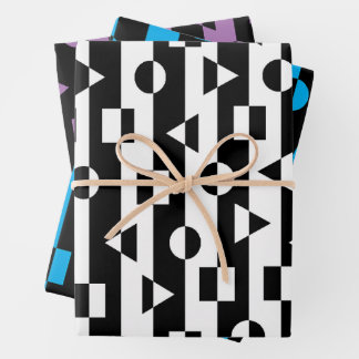 Geometric Shapes Black and White Pattern Wrapping Paper Sheet