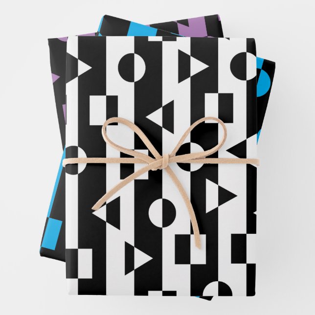 Geometric Shapes Black and White Pattern Wrapping Paper Sheet (In situ)