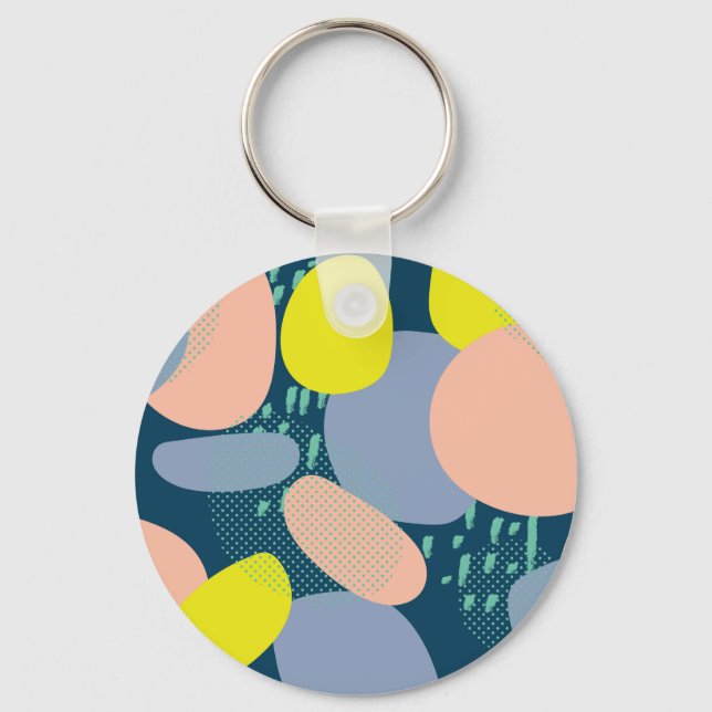 Geometric Shapes: Colourful Memphis Style Key Ring (Front)