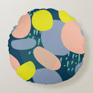 Geometric Shapes: Colourful Memphis Style Round Cushion