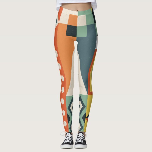 Geometric shapes, flat simple background. leggings (Front)