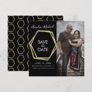 Geometric Shapes Gold Save the Date Card