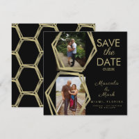 Geometric Shapes Gold Save The Dates Photo  Card