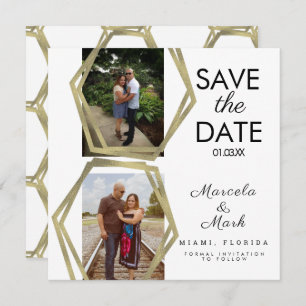 Geometric Shapes Gold Save The Dates Photo  Card