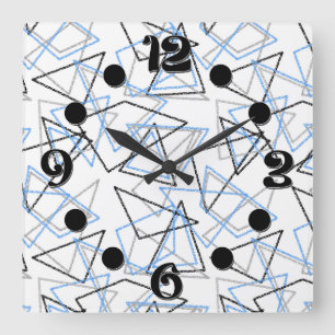 Geometric shapes in chalk on white square wall clock