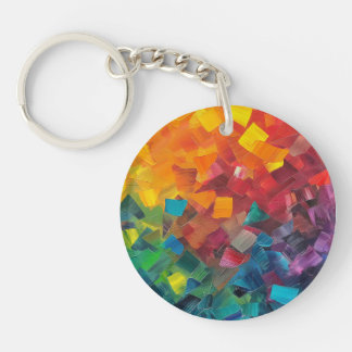 Geometric shapes in rainbow colours key ring