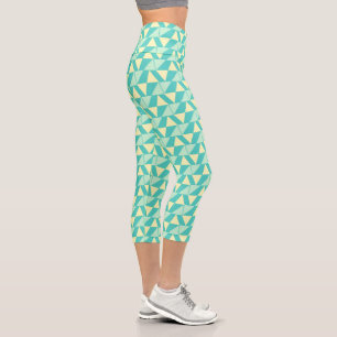  Geometric Shapes in Turquoise and Yellow Capri Leggings