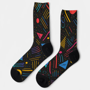 Geometric shapes, lines, dots in vibrant colours socks