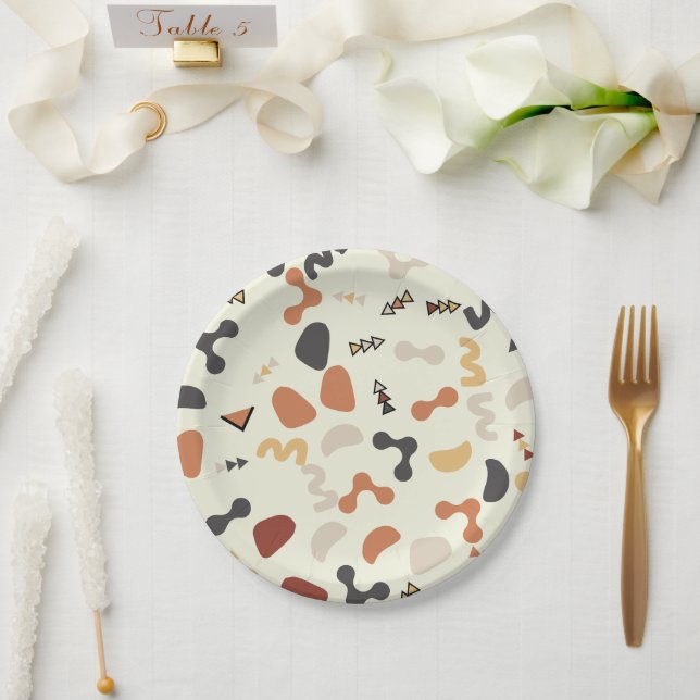 Geometric Shapes Orange Birthday Party Plates (Wedding)