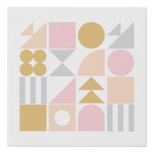 Geometric Shapes Pattern in Pastel Pink and Gold Faux Canvas Print