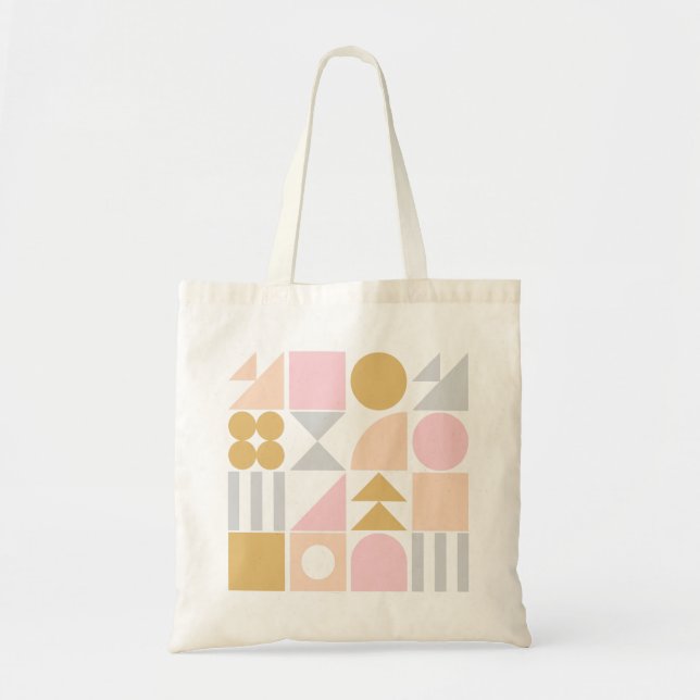 Geometric Shapes Pattern in Pastel Pink and Gold Tote Bag (Front)