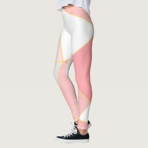 Geometric shapes pattern in pink white and gold leggings