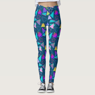 Geometric Shapes Pattern Vintage Style 01x4 DBlue Leggings