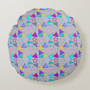 Geometric Shapes Pattern Vintage Style 01x4 LGrey Round Cushion