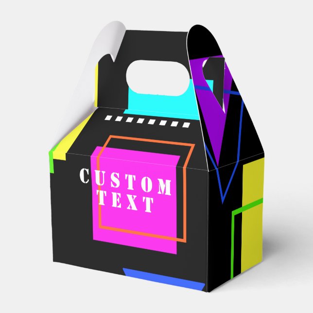 GEOMETRIC SHAPES PATTERNED NEON RETRO 80'S FASHION FAVOUR BOX (Front Side)