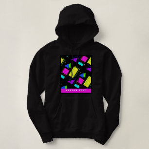 GEOMETRIC SHAPES PATTERNED NEON RETRO 80'S FASHION HOODIE