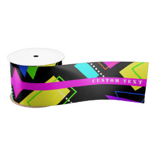GEOMETRIC SHAPES PATTERNED NEON RETRO 80'S FASHION SATIN RIBBON
