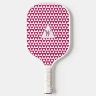 Geometric Shapes Pink and White Modern Monogram  Pickleball Paddle