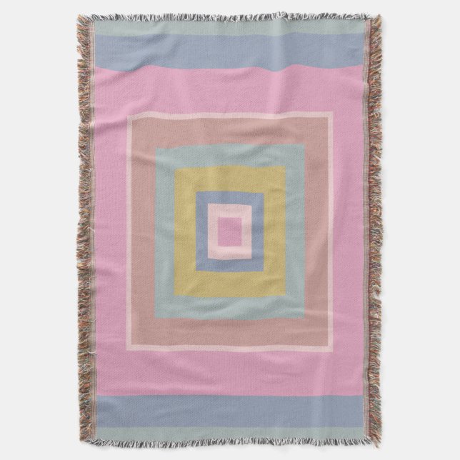 Geometric Shapes Quilt Pattern in Pastel Colours Throw Blanket (Front Vertical)