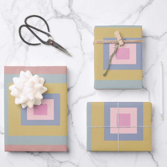 Geometric Shapes Quilt Pattern in Pastel Colours  Wrapping Paper Sheet (Front)