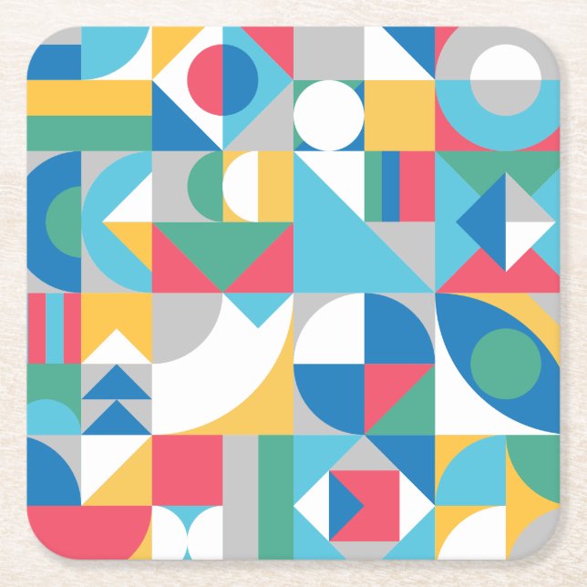 Geometric Shapes Square Paper Coaster (Front)