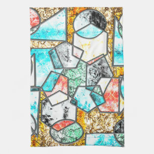 Geometric shapes with strange whitish textures tea towel