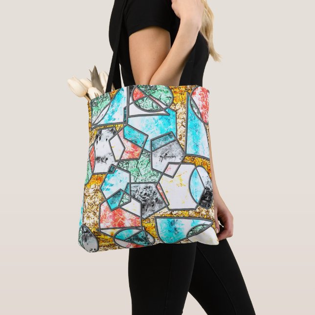 Geometric shapes with weird whitish textures tote bag (Close Up)