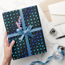 Geometric Shiny Teal Blue & Black Small Squares