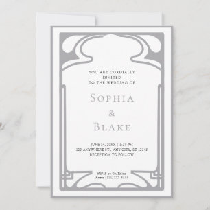 Geometric Silver and White Art Deco Wedding Invitation