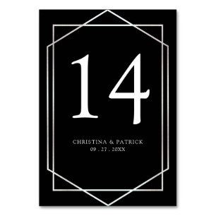 Geometric Silver & Black Wedding Table Number