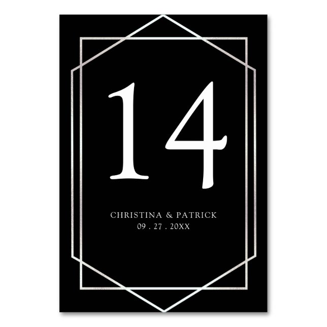 Geometric Silver & Black Wedding Table Number (Front)