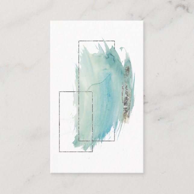 *~* Geometric Silver & Turquoise Watercolor Girly Business Card (Front)