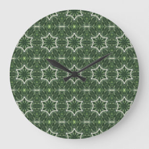 geometric six-sided stars on green clock