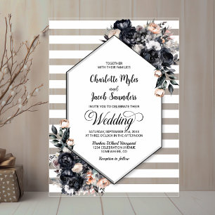 Geometric Smoky Black Floral Acrylic Wedding Invitations