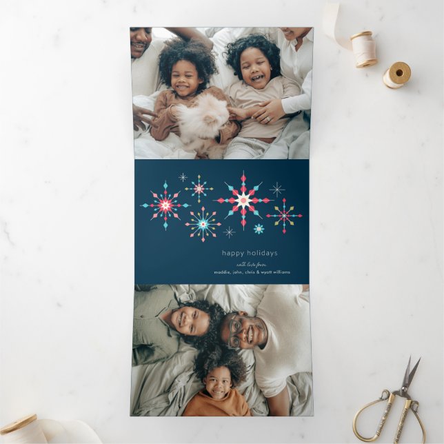 Geometric Snowflake Holiday Greeting Tri-Fold Holiday Card (Inside)