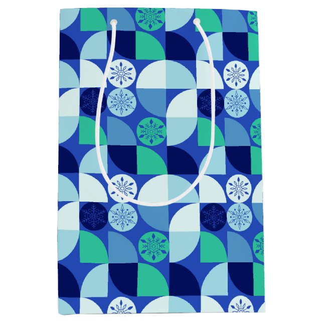 Geometric Snowflakes - Blue Background - Gift Bag (Front)
