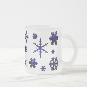 Geometric Snowflakes - Blue Frosted Glass Coffee Mug