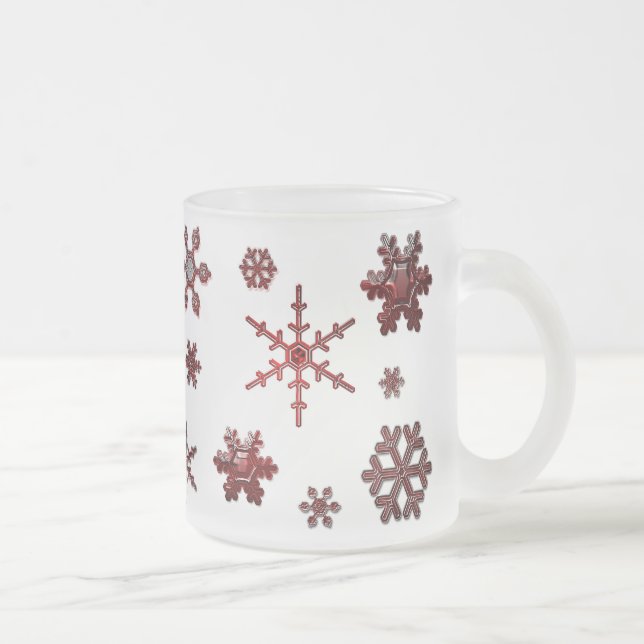 Geometric Snowflakes - Red Frosted Glass Coffee Mug (Right)
