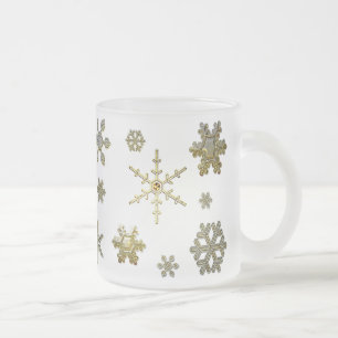 Geometric Snowflakes - Silver & Gold Frosted Glass Coffee Mug