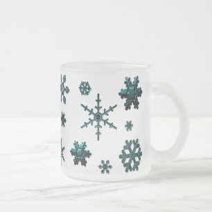 Geometric Snowflakes - Teal Frosted Glass Coffee Mug