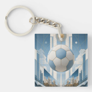 Geometric Soccer Cityscape-Argentina Key Ring